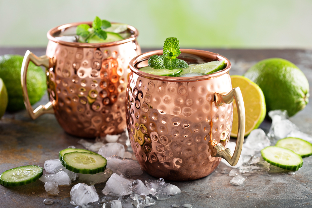 Moscow,Mule,Cocktail,With,Lime,,Mint,And,Cucumber
