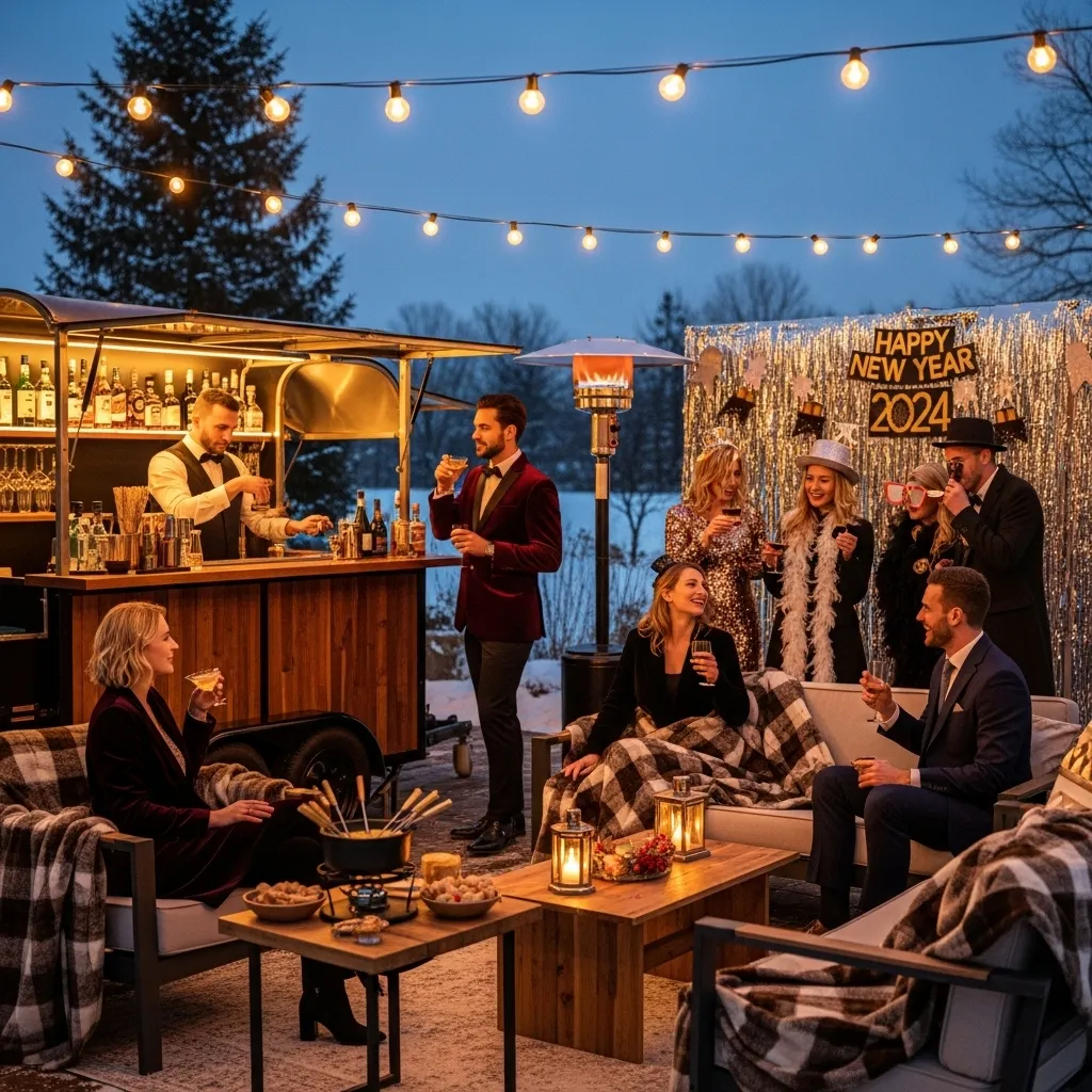 Silvesterfeier im Freien mit Cocktails. Cocktailbar mieten für Ihre Silvesterparty von openairbar.ch