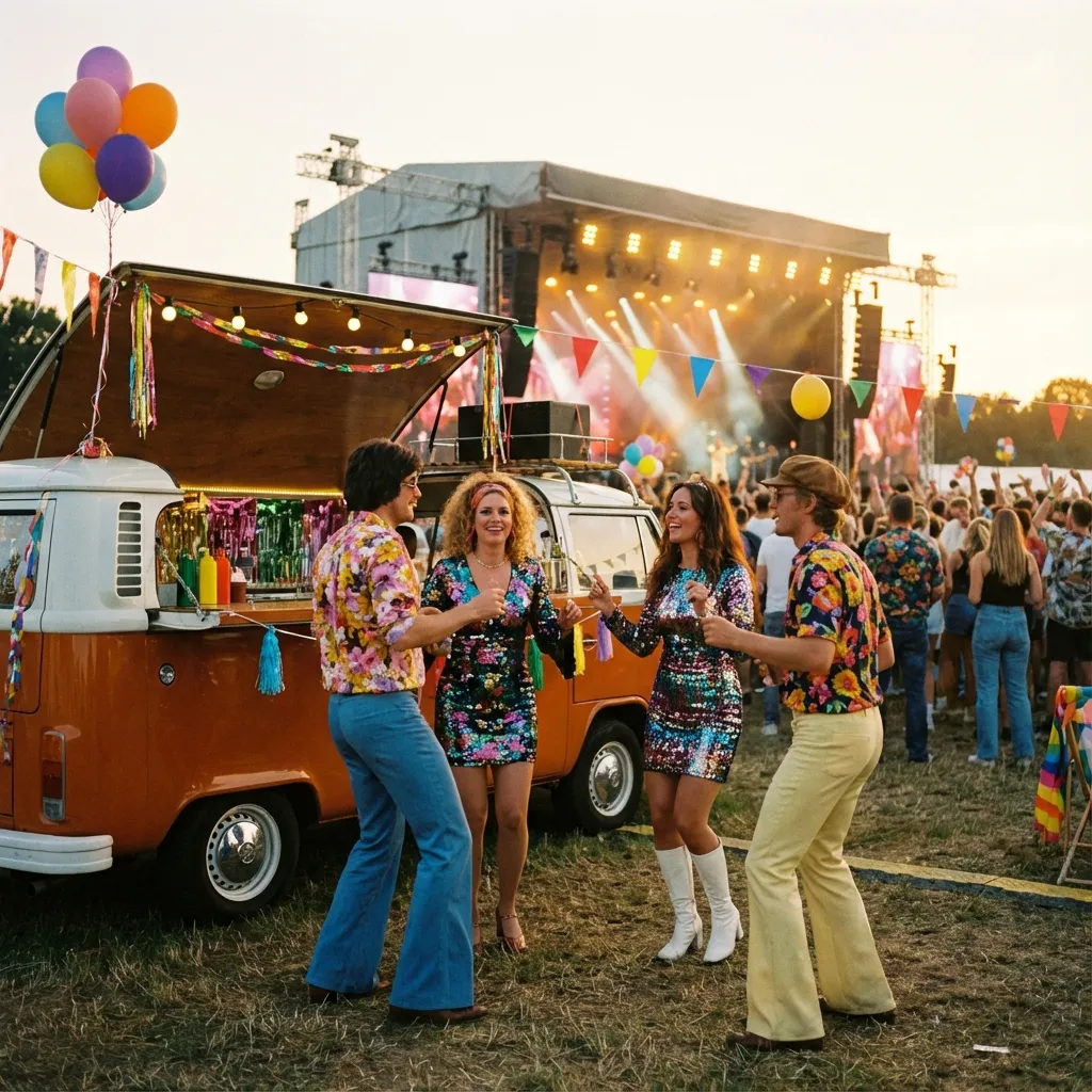 Festival mit bunten Outfits und Stimmung. Mobile Schlagerbar mieten: Die Entwicklung des Schlagers