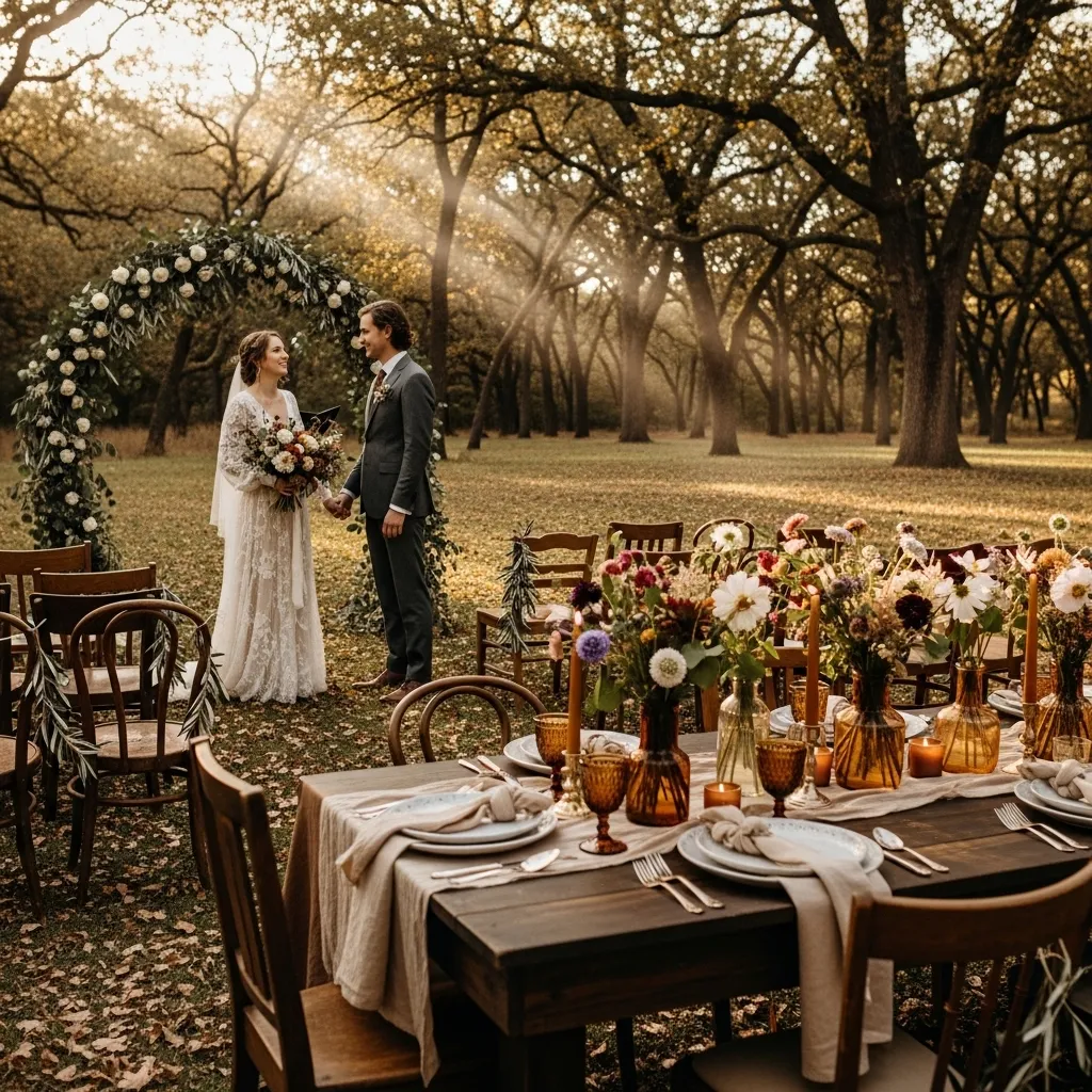 Hochzeitszeremonie im Freien, romantische Atmosphäre. Die besten nachhaltigen Hochzeitsdekorationen für 2026