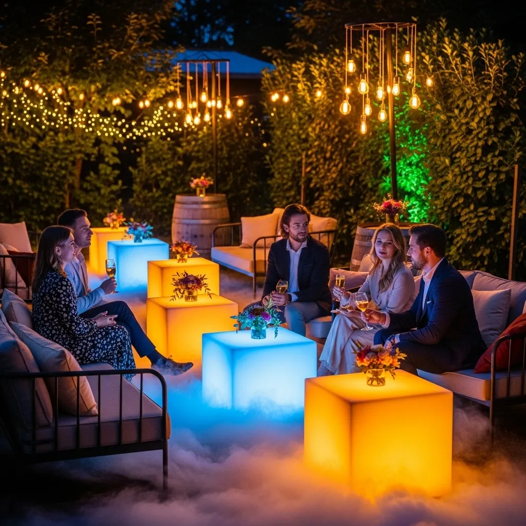 Gemütliche Gartenparty mit stimmungsvollem Licht. Event Mobiliar mieten: Leitfaden für Ihre nächste Feier. Planen Sie eine Feier? Entdecken Sie unseren Leitfaden.