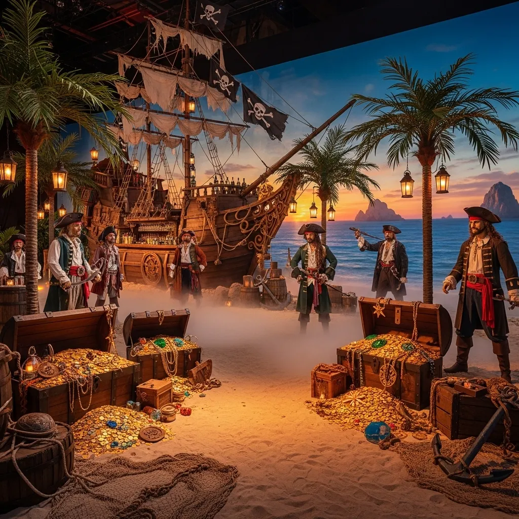 Piraten, Schatz, Schiff, tropische Landschaft. Piraten Dekoration Mieten: Kreative Ideen für Ihr Thema-Event