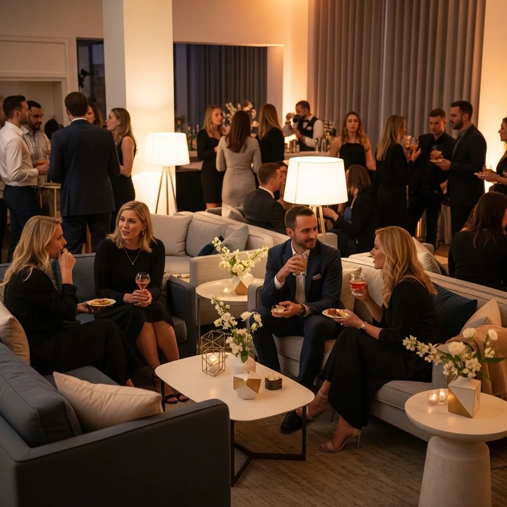 Elegante Party mit Getränken und Snacks. Single Party organisieren