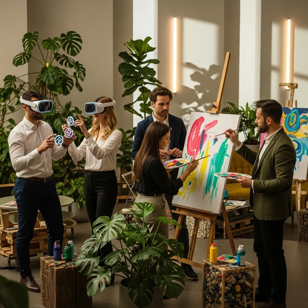 Mitarbeiter beim kreativen Malen und Gestalten. Teambuilding Event Ideen für kreative Firmenveranstaltungen 2026