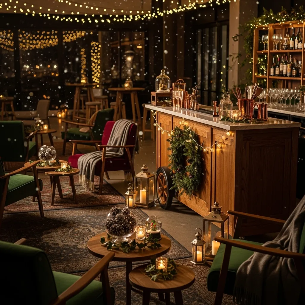 Gemütliche Weihnachtsstimmung mit Lichtern. Winter Sale 20% auf Vermietungen – Jetzt Events günstiger planen