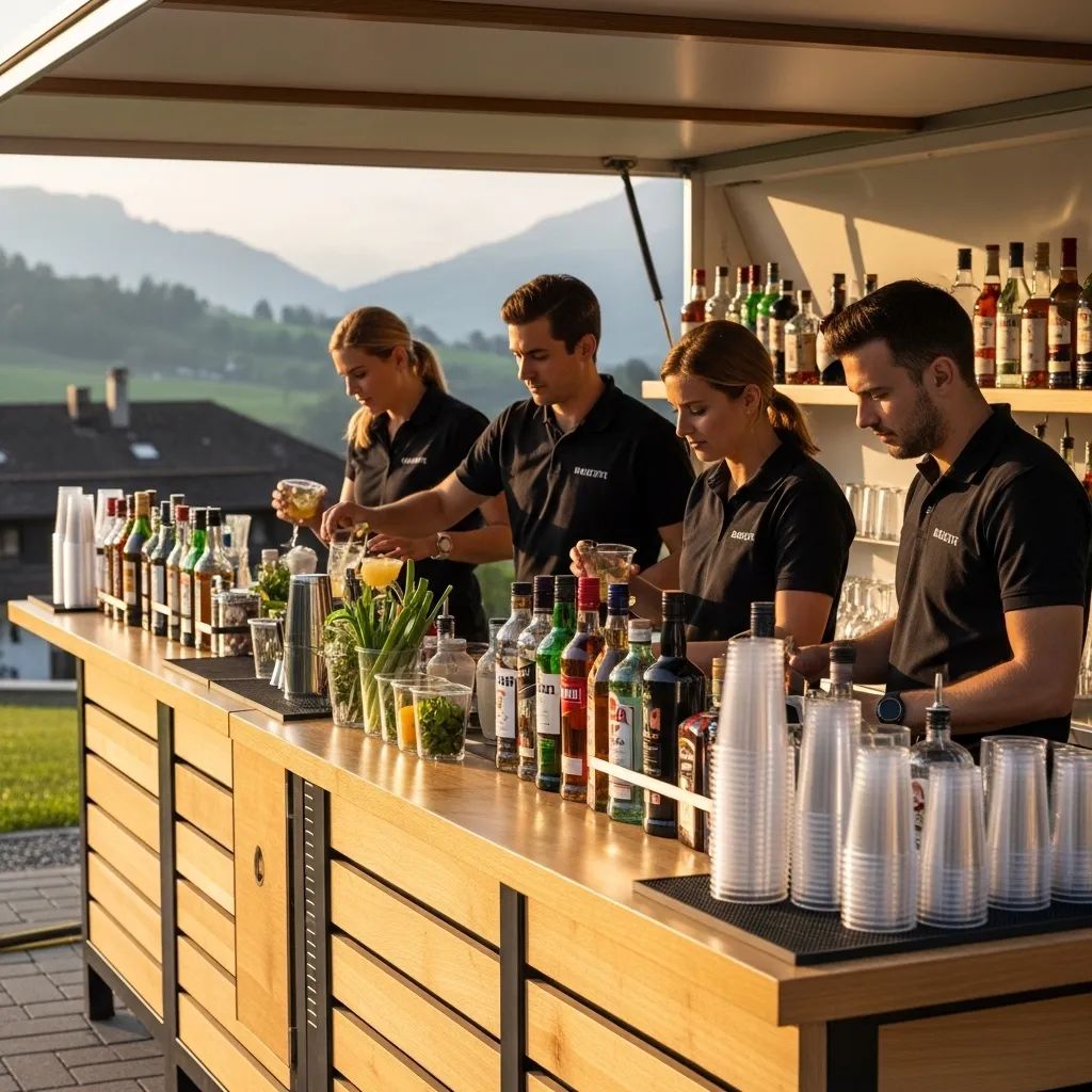 Barkeeper bereiten Getränke in der Natur. Bar-Training für ehrenamtliche Helfer: Grundlagen für Vereinsfeste