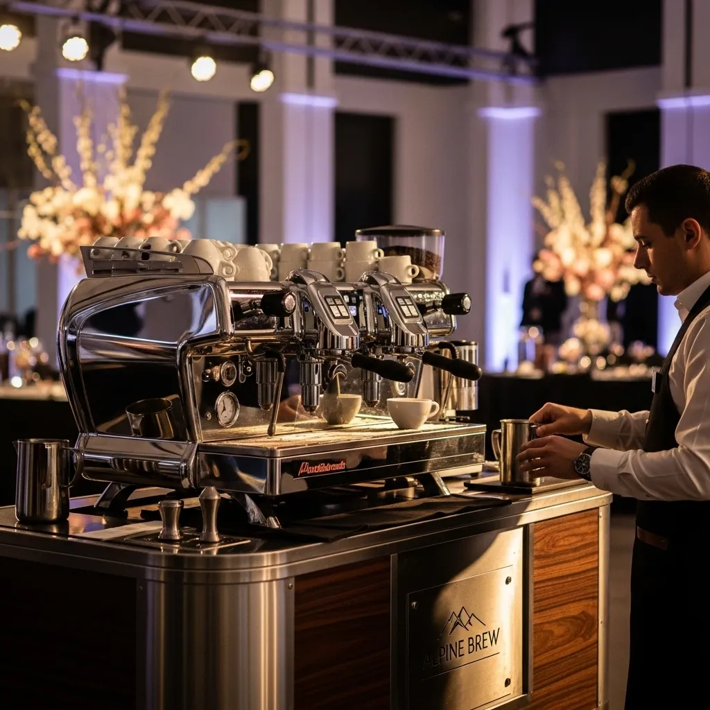 Elegante Kaffeemaschine in festlicher Umgebung. Kaffeemaschine mieten: Flexible Mietlösungen für Büro, Party und Event. Günstig, online buchbar und perfekt für jeden Anlass.