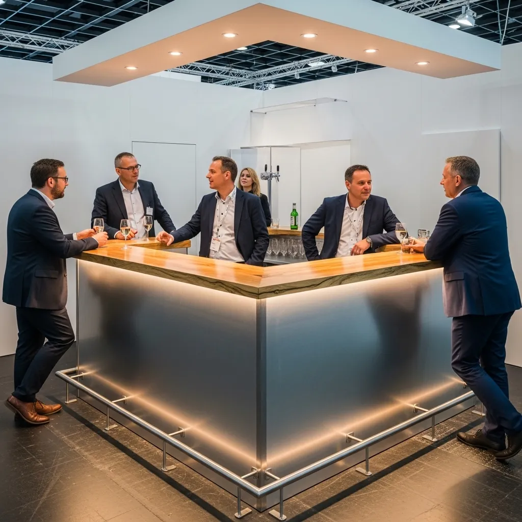 Geschäftsleute an einer modernen Bar. Mobile Bar für Messen und Kongresse mieten