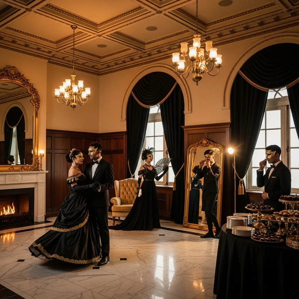 Eleganter Ballsaal mit Tänzern. Masquerade Ball Decorations – Stilvolle Ideen & Tipps