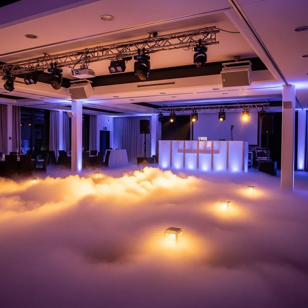 Raum mit Nebel und stimmungsvollem Licht. Nebelmaschine mieten in der nähe