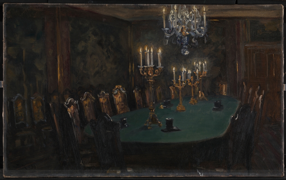 Dunkler Raum mit gedecktem Tisch. Dinner Escape Room – Mystery Night oder Krimi‑Dinner?