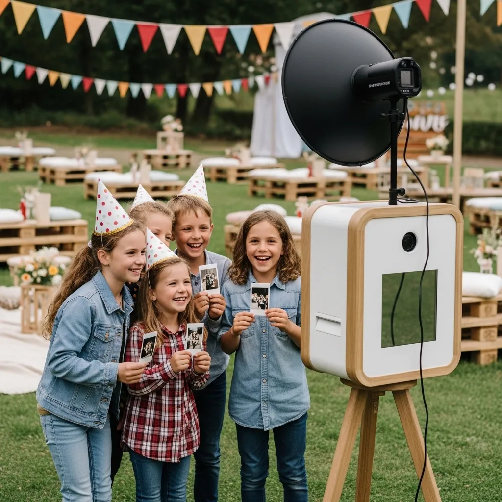 Kinder feiern mit Fotobox und Polaroids. Fotobox mieten für Kindergeburtstage 