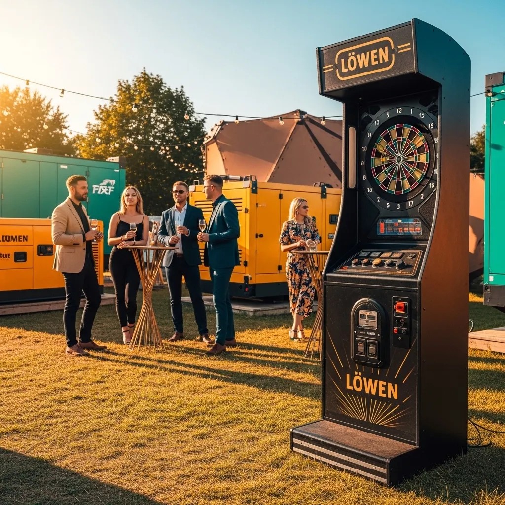 Freunde spielen Dart im Freien. Löwen Dart mieten