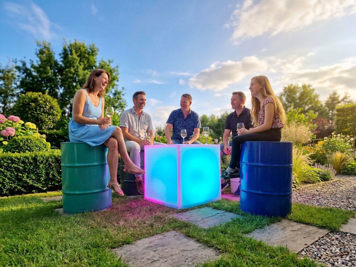 Ölfass Hocker mieten – Stilvolle Eventmöbel